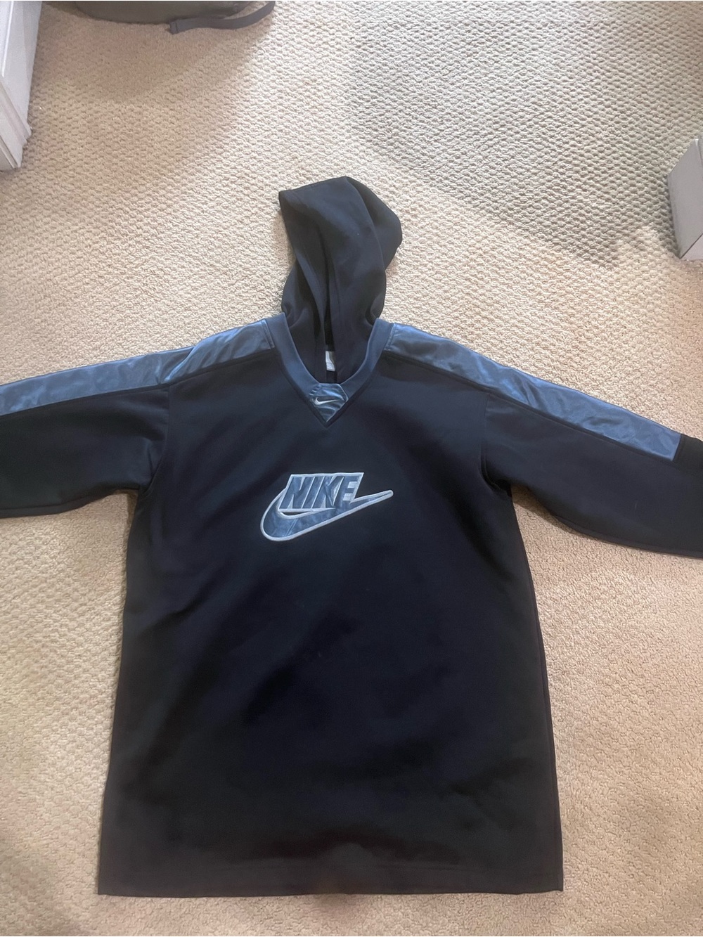Vintage nike baseball Black Hoodie with Dark Gray Shoulder Panels and Logo